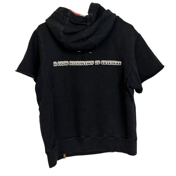 Harajuku Lovers Hoodie Womens XL Black Cut Off Short Sleeve Graphic Double Sided - Picture 2 of 12